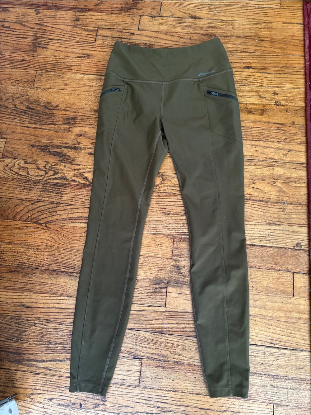 Eddie Bauer Olive Green Performance Leggings with Zip Pockets
